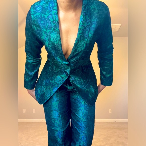 Customized Teal Multi print 2 piece Blazer and Trouser Set - Picture 3 of 13